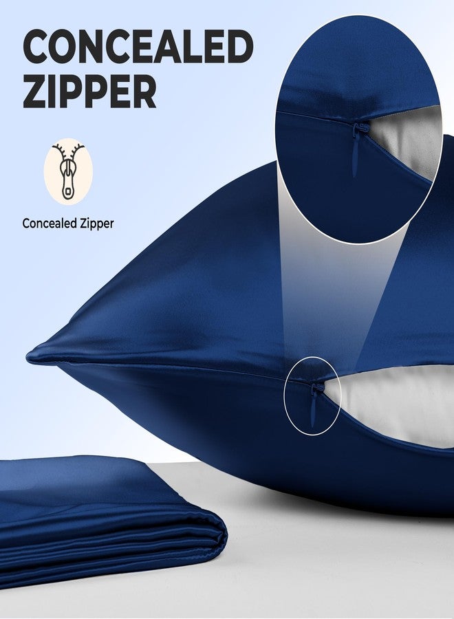 LOOMBERRY 100% Pure Mulberry Silk Pillowcase for Hair and Skin, 6A Grade 22 Momme Silk Pillow Cases with Zipper, Soft Cooling Washable Both Sided Silk Pillow Cover (Navy Blue, Standard 20''x26’’) - Image 4